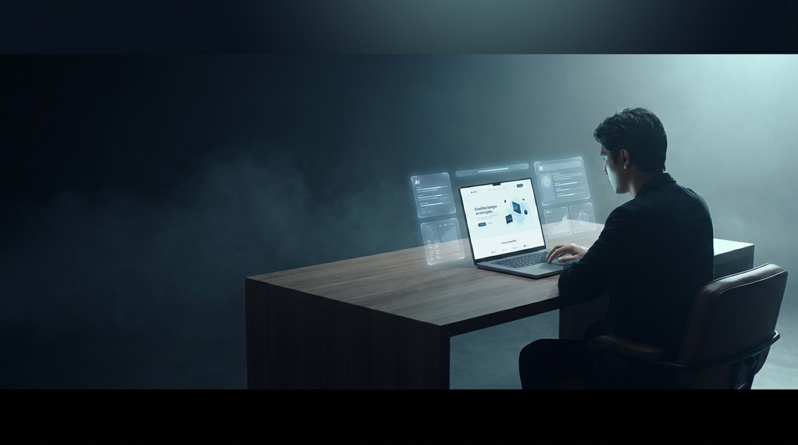 A focused person building a website with AI at a minimal desk